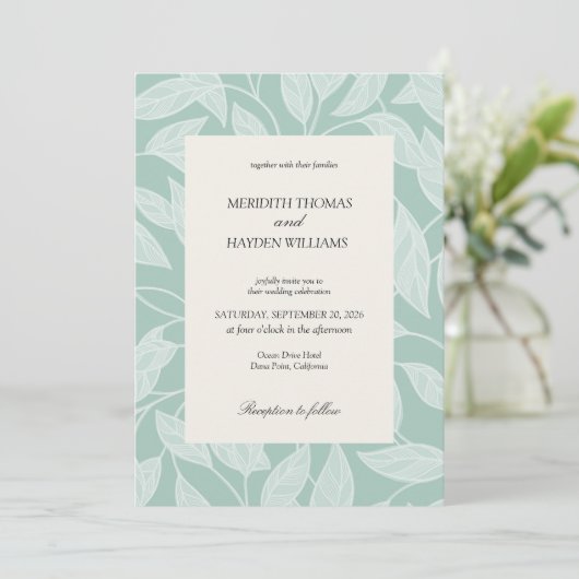 Coastal Blue Boho Botanical wedding 招待状 (スタンド正面)