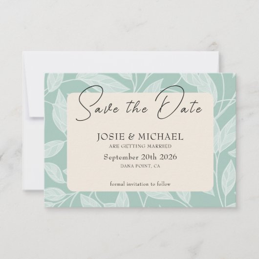 Coastal Blue Boho photo Flat Save The Date Card セーブザデート (正面)
