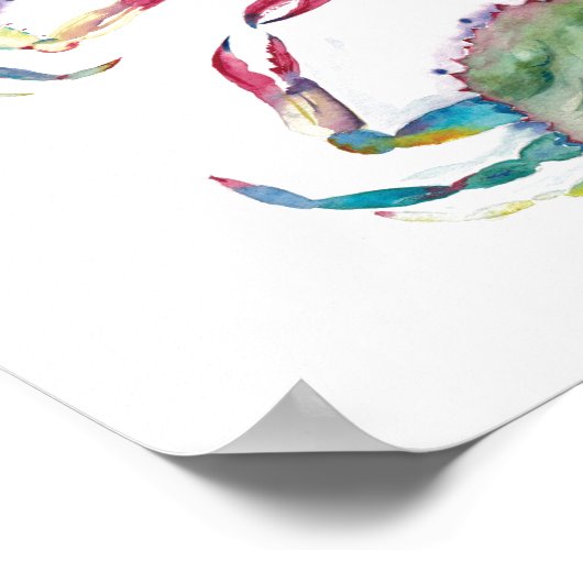 Coastal Blue Crab Beach House Watercolor ポスター (角)