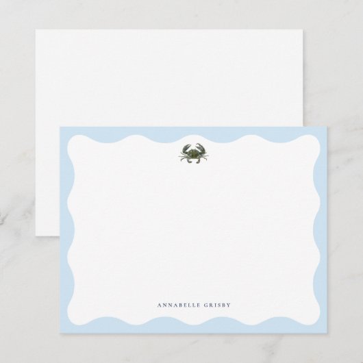 Coastal Blue Crab Personalized Stationery ノートカード (正面/裏面)