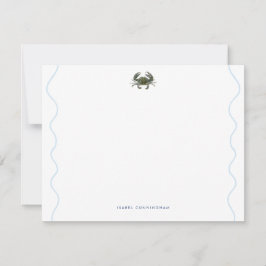 Coastal Blue Crab Wavy Border Personalized ノートカード