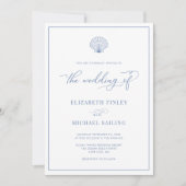 Coastal Blue Elegant Beach Wedding Invitation 招待状 (正面)