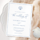 Coastal Blue Elegant Beach Wedding Invitation 招待状