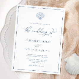 Coastal Blue Elegant Beach Wedding Invitation 招待状