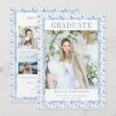 Coastal Blue Graduation Announcement Card Photo 招待状 (正面/裏面)