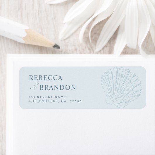 Coastal Blue Hand Drawn Seashell Wedding Address ラベル (インサイチュ)