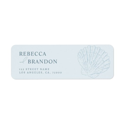 Coastal Blue Hand Drawn Seashell Wedding Address ラベル (正面)