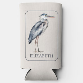 Coastal Blue Heron Bird Personalized スリム缶クーラー