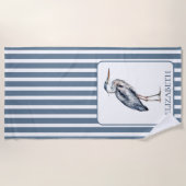 Coastal Blue Heron Bird Personalized ビーチタオル (正面)