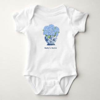 Coastal Blue Hydrangea Chinoiserie Nantucket Baby  ベビーボディスーツ
