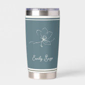 Coastal Blue Ivory Floral Line Art Striped 保温保冷タンブラー (背面)