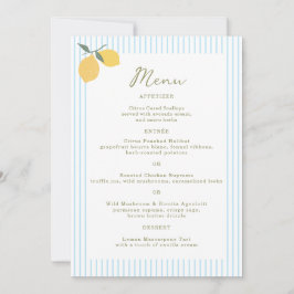 Coastal Blue Lemon Amalfi Wedding Menu Card 招待状
