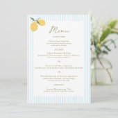 Coastal Blue Lemon Amalfi Wedding Menu Card 招待状 (スタンド正面)