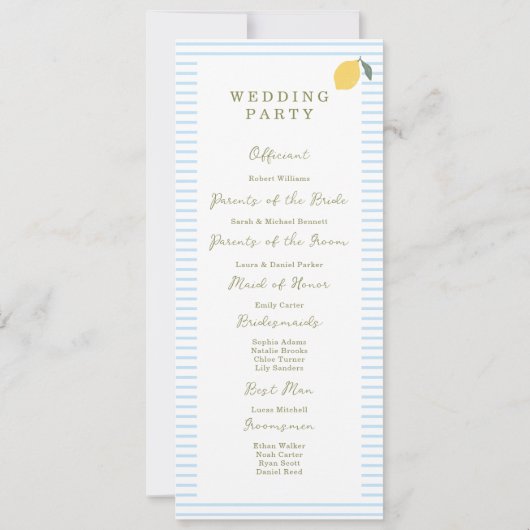 Coastal Blue Lemon Amalfi Wedding Program Card 招待状 (裏面)