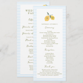 Coastal Blue Lemon Amalfi Wedding Program Card 招待状