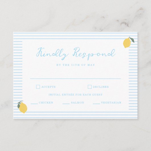 Coastal Blue Lemon Amalfi Wedding RSVP Card エンクロージャーカード (正面)