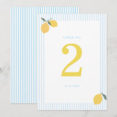 Coastal Blue Lemon Amalfi Wedding Table Number 招待状 (正面/裏面)