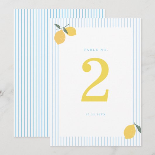 Coastal Blue Lemon Amalfi Wedding Table Number 招待状 (正面/裏面)
