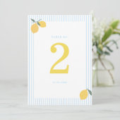 Coastal Blue Lemon Amalfi Wedding Table Number 招待状 (スタンド正面)
