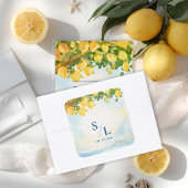 Coastal Blue & Lemon Watercolor Monogram Wedding スクエアシール