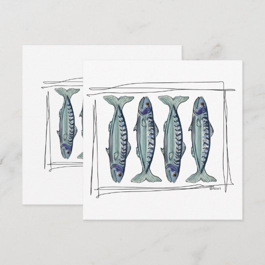 Coastal Blue Mackerel Seamless Ocean Fish Pattern 招待状 (正面/裏面)