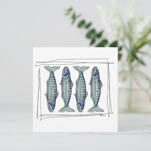 Coastal Blue Mackerel Seamless Ocean Fish Pattern 招待状 (スタンド正面)