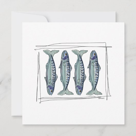 Coastal Blue Mackerel Seamless Ocean Fish Pattern 招待状 (裏面)