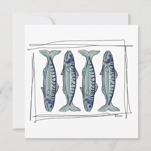 Coastal Blue Mackerel Seamless Ocean Fish Pattern 招待状 (正面)