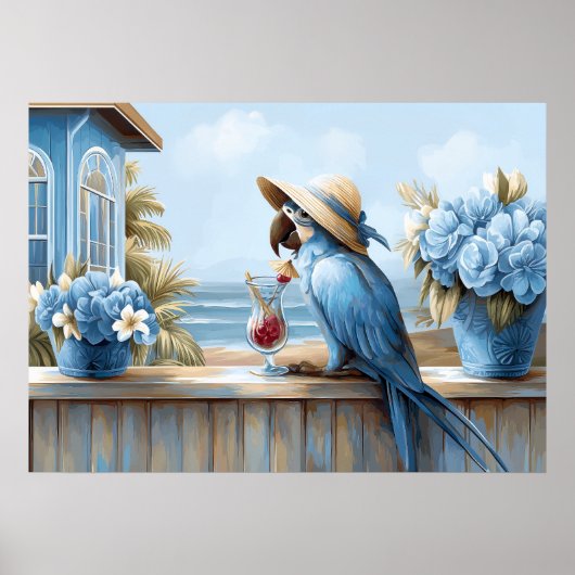 Coastal Blue Parrot Art Print | Wall Poster ポスター (正面)