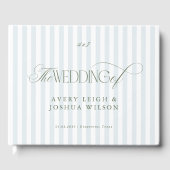 Coastal Blue Sage Green Elegant Stripes Wedding ゲストブック (正面)