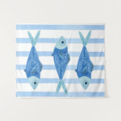 Coastal Blue Sardines Striped  タペストリー (正面(横))