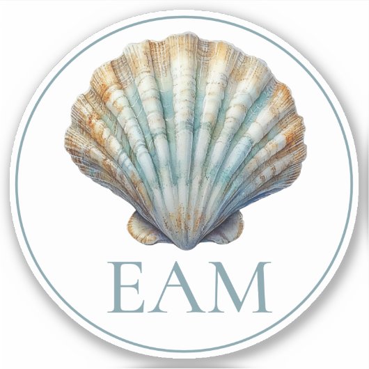 Coastal Blue Scallop Seashell Monogram シール (正面)