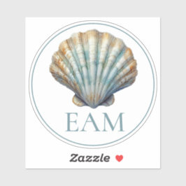 Coastal Blue Scallop Seashell Monogram シール
