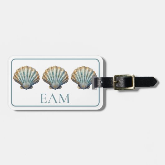 Coastal Blue Scallop Seashell Monogram ラゲッジタグ (正面横)