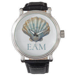 Coastal Blue Scallop Seashell Monogram 腕時計