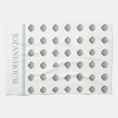 Coastal Blue Scallop Seashell Personalized キッチンタオル (横)