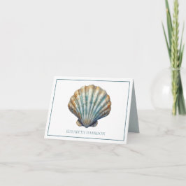 Coastal Blue Scallop Seashell Personalized ノートカード