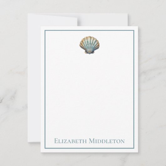 Coastal Blue Scallop Seashell Personalized ノートカード (正面)