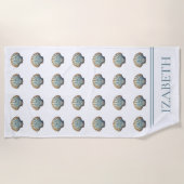 Coastal Blue Scallop Seashell Personalized ビーチタオル (正面)