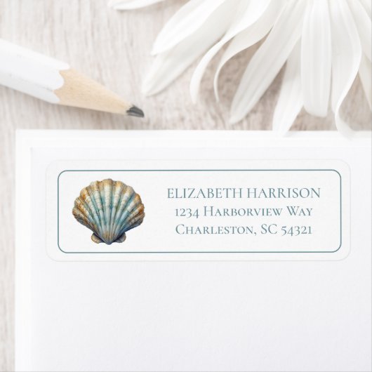Coastal Blue Scallop Seashell Personalized ラベル (インサイチュ)