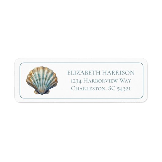 Coastal Blue Scallop Seashell Personalized ラベル (正面)