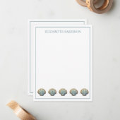 Coastal Blue Scallop Seashells Personalized ノートカード (正面/裏面インサイチュ)