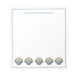 Coastal Blue Scallop Seashells Personalized ノートパッド