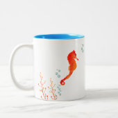 Coastal Blue Seahorse and Coral Watercolor Coffee  ツートーンマグカップ (左)