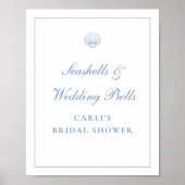 Coastal Blue Seashell Bridal Shower Sign ポスター (正面)