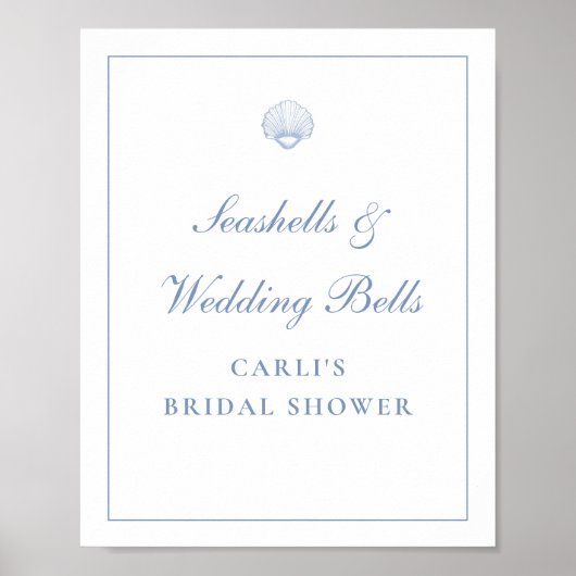 Coastal Blue Seashell Bridal Shower Sign ポスター (正面)