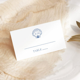 Coastal Blue Seashell Monogram Wedding プレイスカード