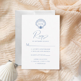 Coastal Blue Seashell Monogram Wedding 出欠カード