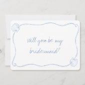 Coastal Blue Seashell Summer Bridesmaid Proposal カード (正面)