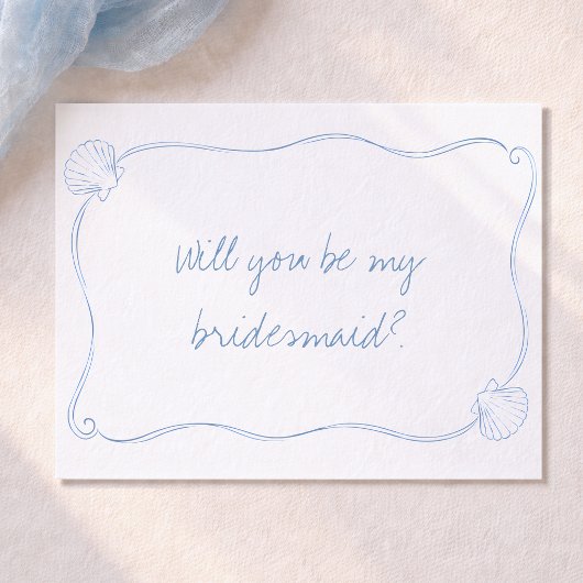 Coastal Blue Seashell Summer Bridesmaid Proposal カード